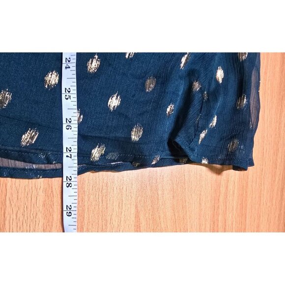 Lane Bryant Womens sz 16 Green and gold long sleeve shirt keyhole gauze rutched - Picture 8 of 14